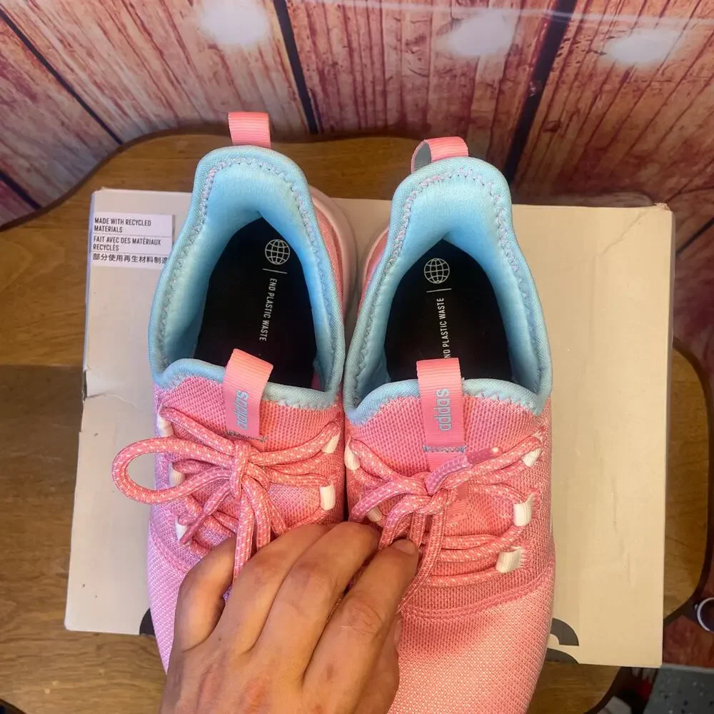 Adidas Cloudfoam Pure 2.0 Kids Running Shoes size 6.5 Pink/White/Blue EUC!